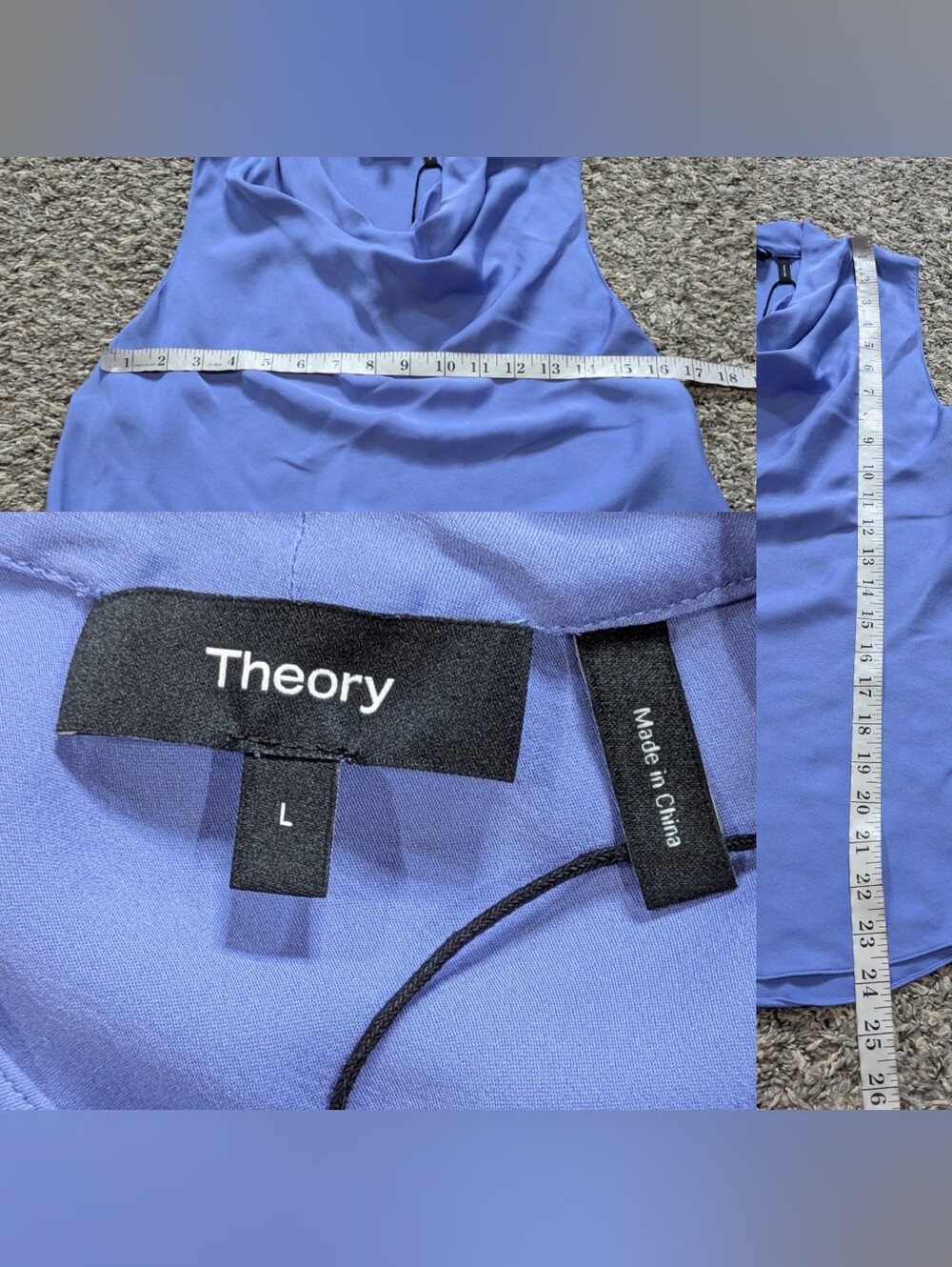 Theory Periwinkle Blue Sleeveless Slouch Neck Silk Blouse L - Picture 5 of 5